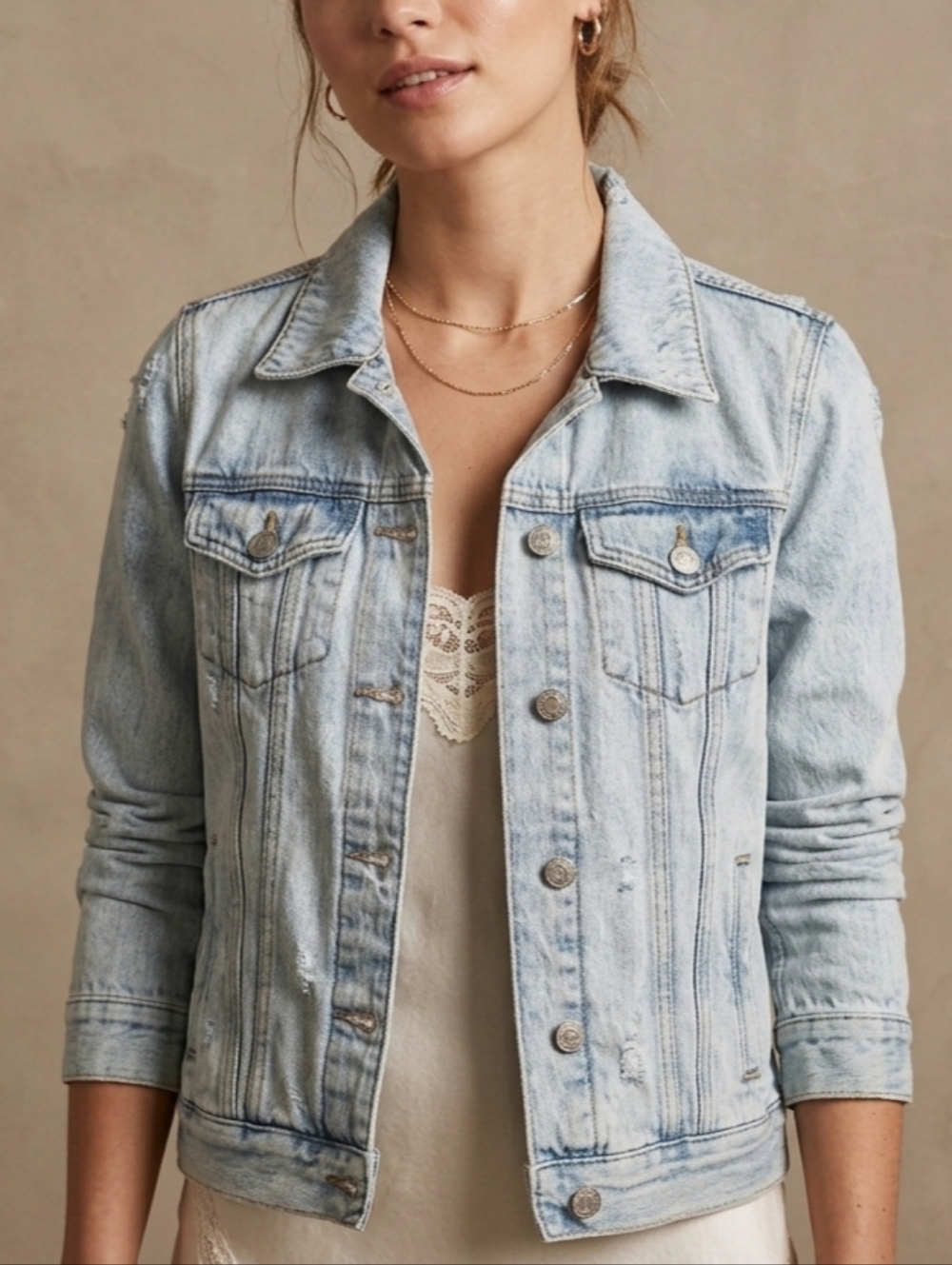 🟣 XS Dynamite Buttoned Light Blue Denim Jacket Y2K